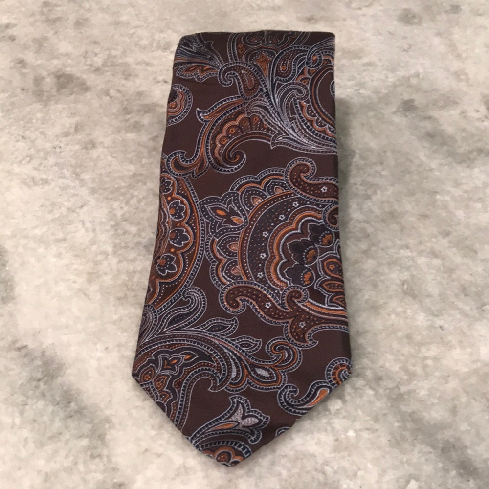 Vintage Dion Paisley Silk Tie Mens Brown Blue Italian Designer Hip Festival Boho